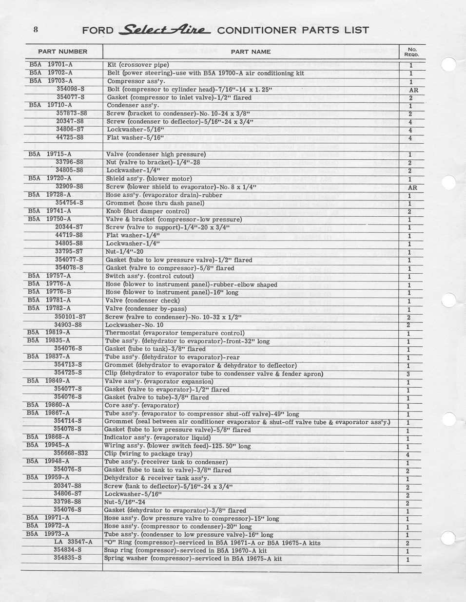 1955 Ford Car SelectAire Conditioner Parts List Page 8